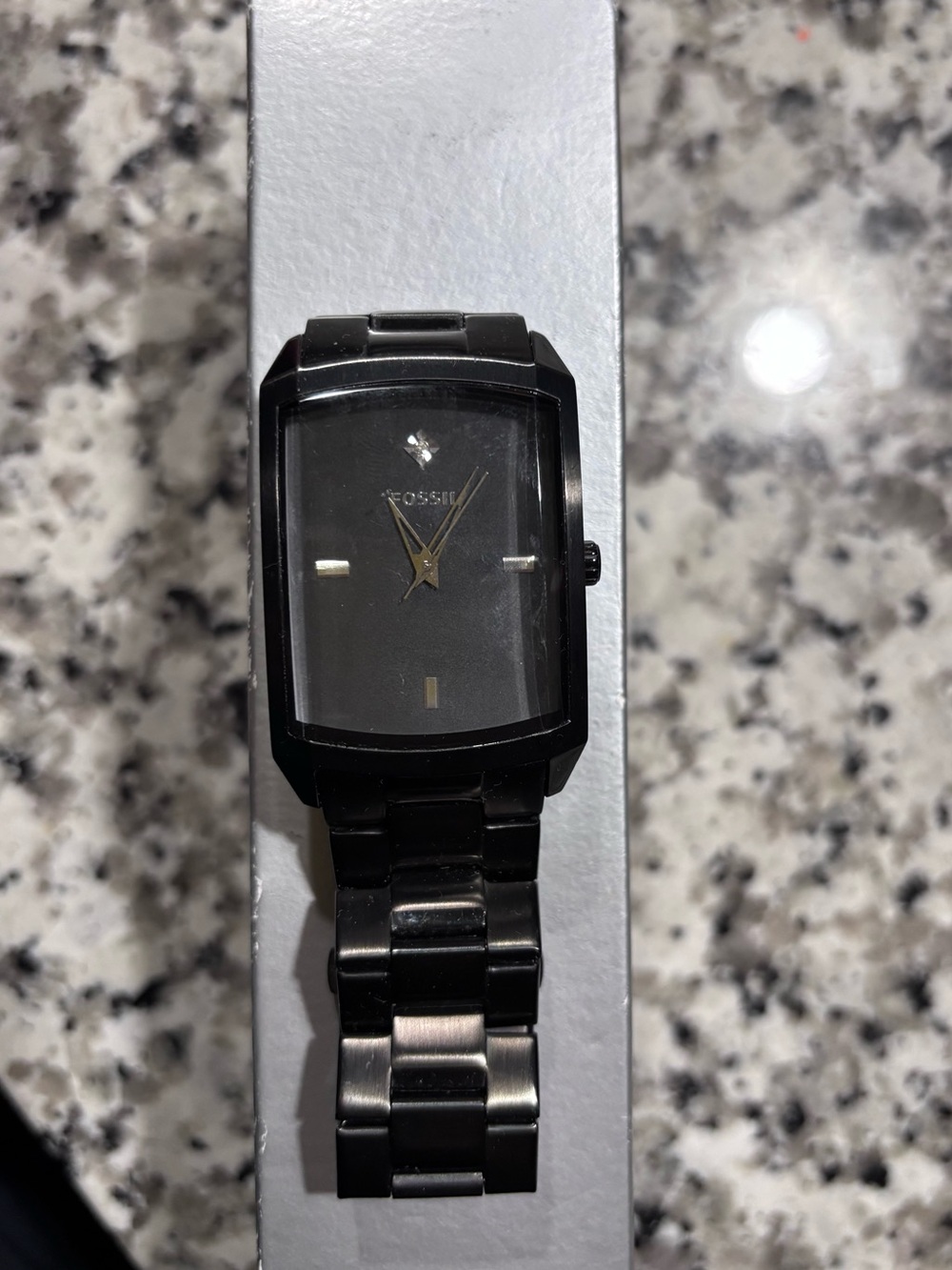 Fossil Black Rectangular Stainless Steel Mens Watch